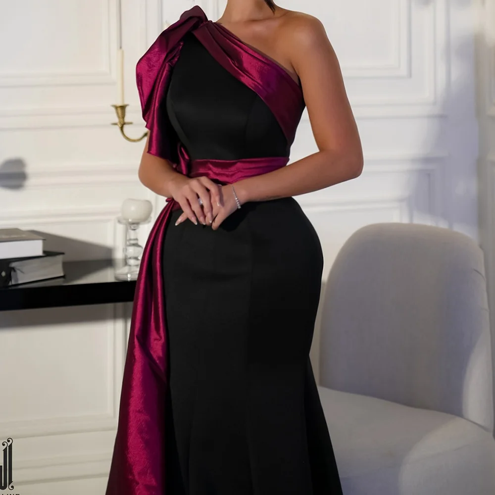 

Fashion Jersey One Shoulder Sleeveless Straight Prom Gowns Watteau Train Photo Color Floor Length Special Occasion Gowns