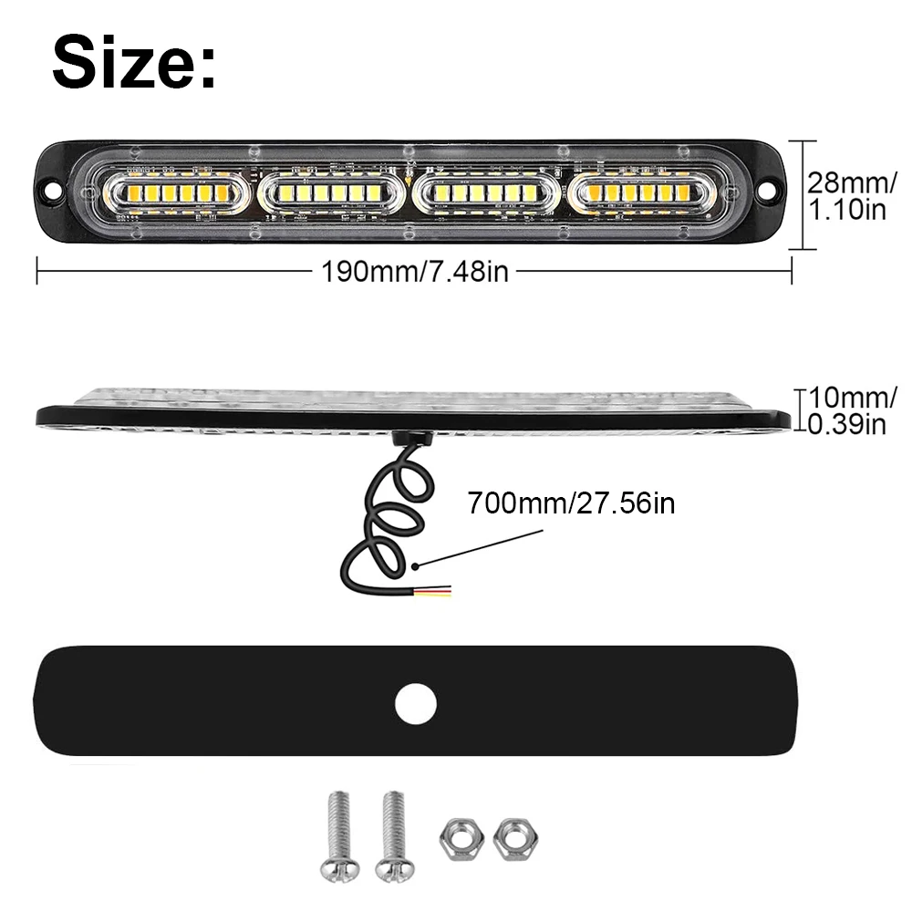 24 LED Strobe Light Bar Car Grille Flash Light Beacon Amber Truck Width indicator light Vehicle taillights Traffic light 12V 24V