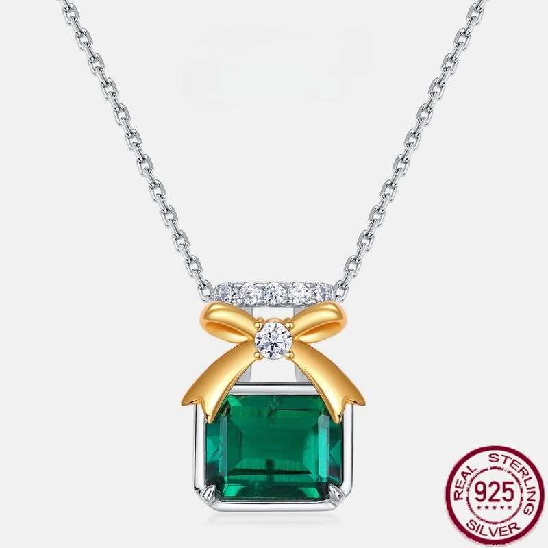 

New S925 sterling silver French luxury perfume bottle pendant inlaid cultivation emerald necklace wedding jewelry
