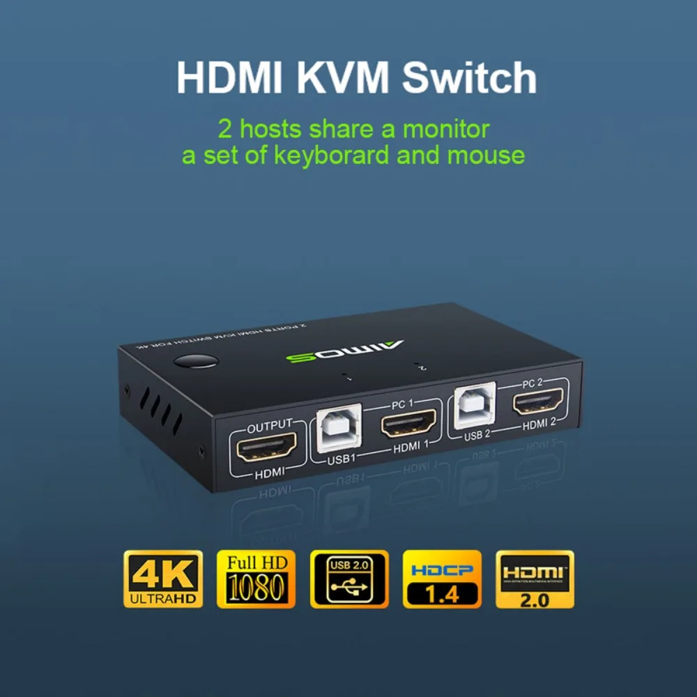 HDMI KVM переключатель 4K 2 в 1 выход USB KVM переключатель клавиатура мышь USB дисплей контроллер синхронизации AIMOS KVM переключатель