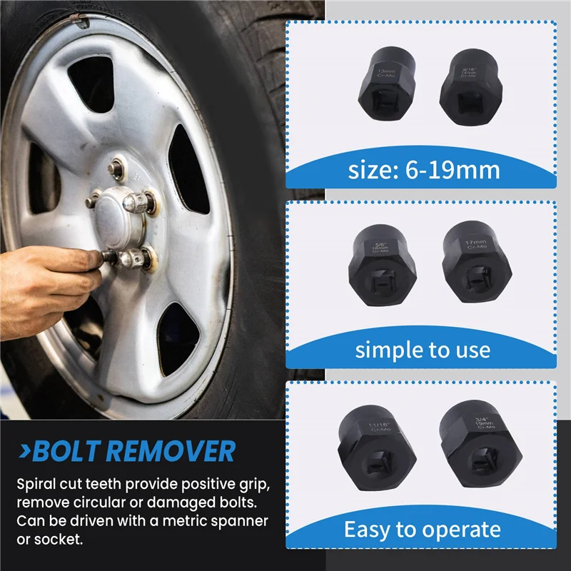 -A02R 13-Piece Impact Bolt Nut Remover Set, Nut Extractor Socket, Bolt Remover Tool Set