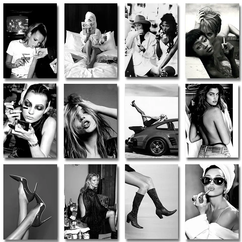 Kate Moss Poster Figur Porträt Druck Moderne Schwarz und Weiß Promi Wand Kunst Stern Modell Leinwand Malerei Home Decor Cuadro