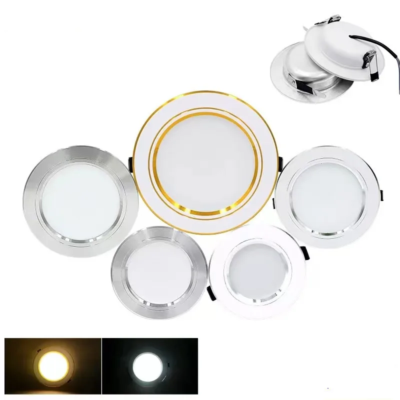 Oprawa wpuszczana LED typu Downlight 5W 9W 12W 15W 18W Okrągła lampa sufitowa LED Ciepła/zimna biel Panel LED 220V 3-kolorowy reflektor z