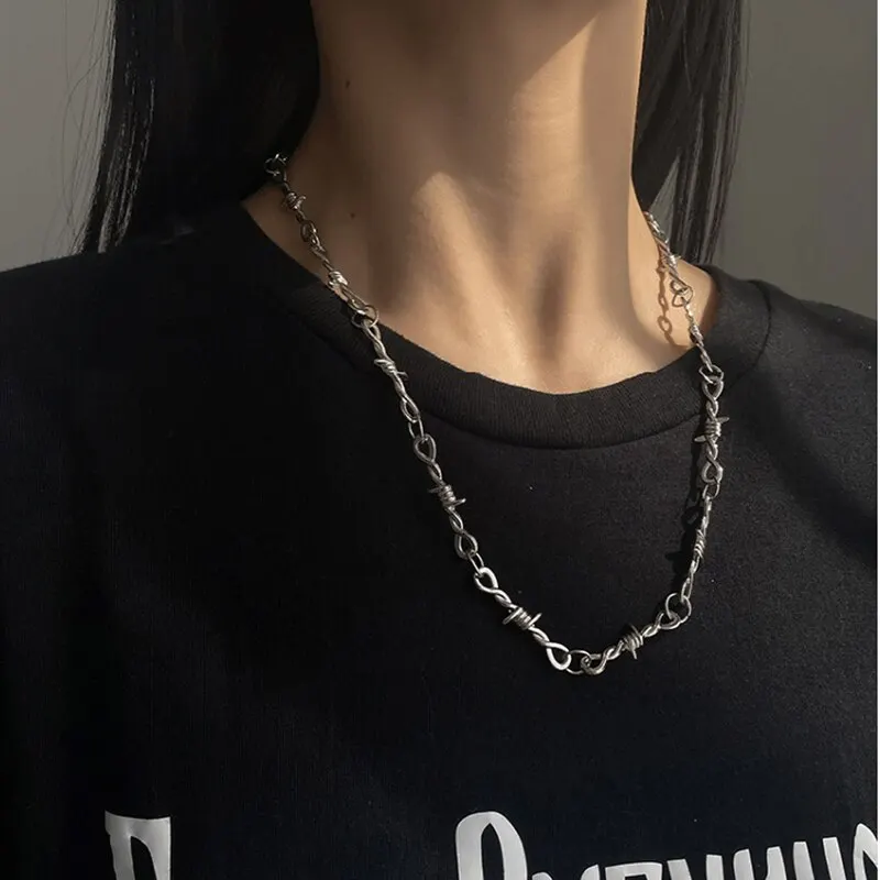 ChainsPro Barbed Wire Design Chain Necklaces for Men Women 18/22inches Stylish Gothic Rock Punk Jewelry Gift