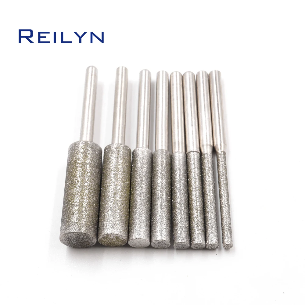 Reilyn 150# Ultra Long Cylinder Diamond Grinding Bits 4-15mm Emery Points for Jade Stone Carving Abrasive Burr Polishing