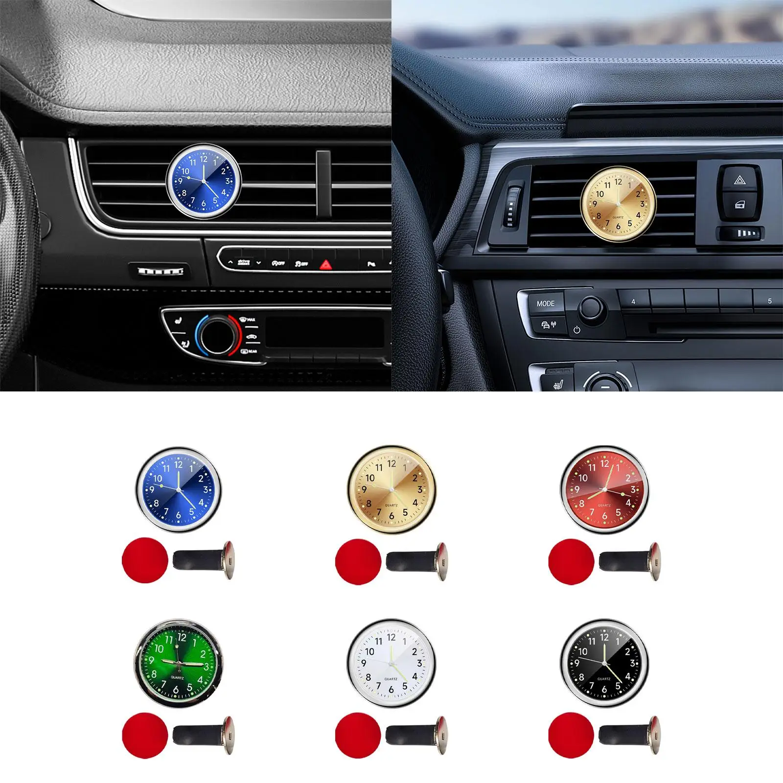 Car Dashboard Clock Car Ornament Luminous Clock Digital Watch Car Accessories Gifts for Air Conditioner Vent Motorcycle