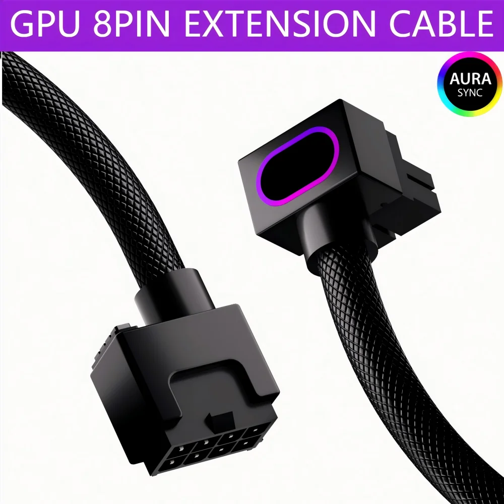 

AIJS GPU 8PIN Extension Cable, Graphics Card Extension Cable ARGB with 5V 3Pin,18AWG 90° Right-Angle Design,Male-to-Female Cable