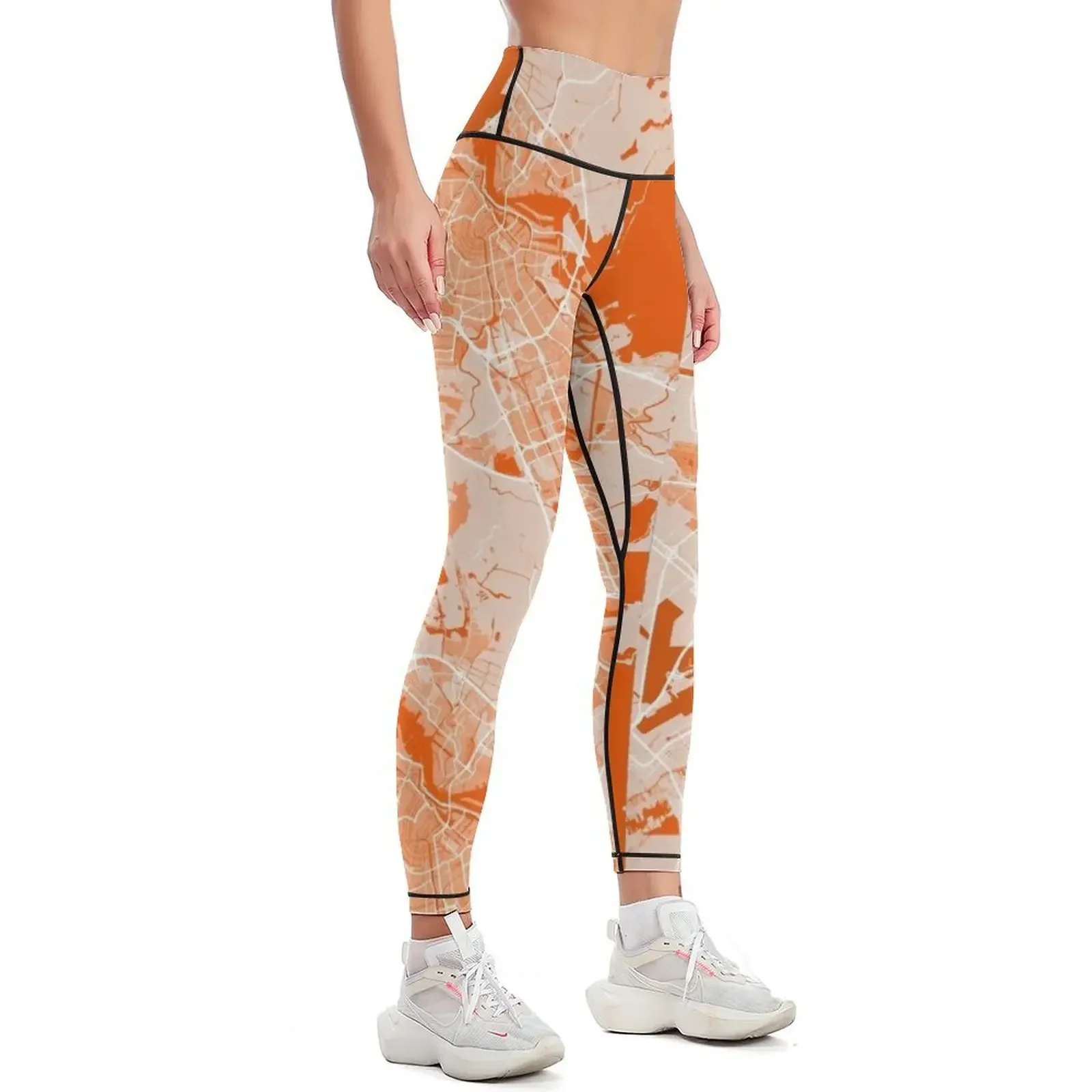 Amsterdam Map Orange Leggings Sportswear woman gym sportswear gym gym sportswear woman sporty woman Womens Leggings