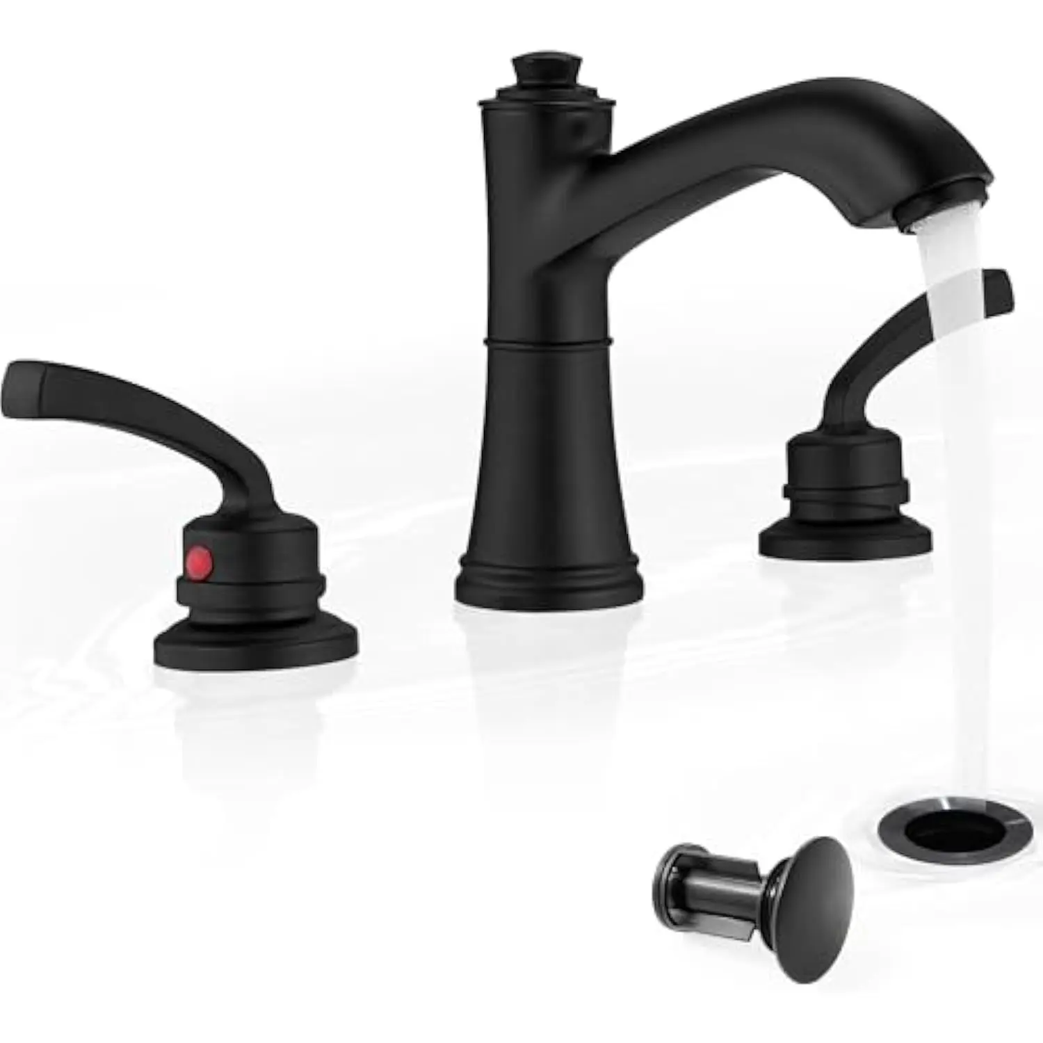 

Brass Black Widespread Bathroom Faucet 3 Hole, 8 Inch Farmhouse Black Bathroom Sink Faucet 2 Handle with Pop up Drain & Pre-Ins