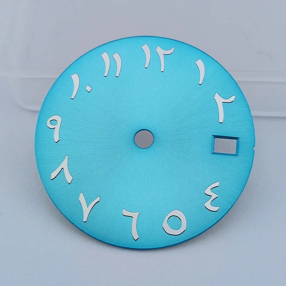 Quadrante dell'orologio da 28.5mm quadrante NH35 quadrante con numeri arabi LOGO personalizzato fai da te accessori per orologi stampati al Laser adatti per il movimento NH35/NH36