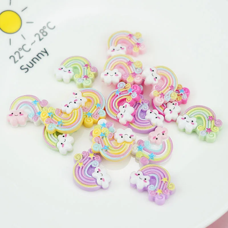 20Pcs New Mini Cartoon Cute Rainbow Flat Back Resin Cabochon Scrapbook Kawaii DIY Embellishments Charm Decorate Accessories A90