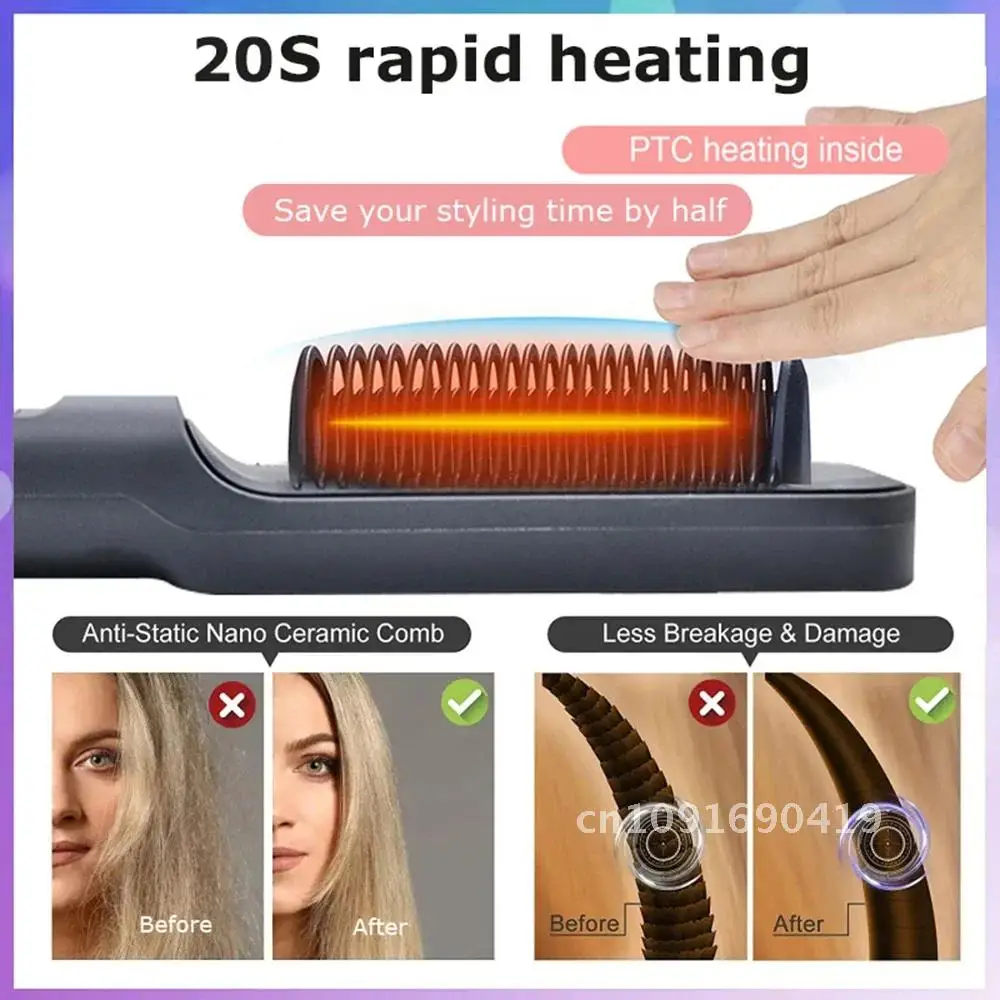 Electric Hot Comb Multifunctional Straight Hair Straightener Tool Anti-Scalding Ion Comb Styling Brush Negative Straightening