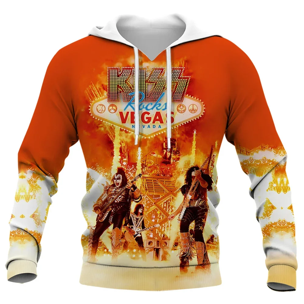 

HX Popular Men's Hoodie 3D Graphic Kiss Rock Metal Band Hoodies Pullover Sweatshirts Harajuku Fashion Men Clothing