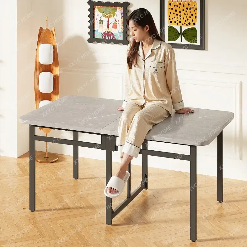 A Modern Extendable Folding Dining Table: Ultra-Slim Space-Saving Design for Small Space, Mobile Kitchen Table Home Furniture