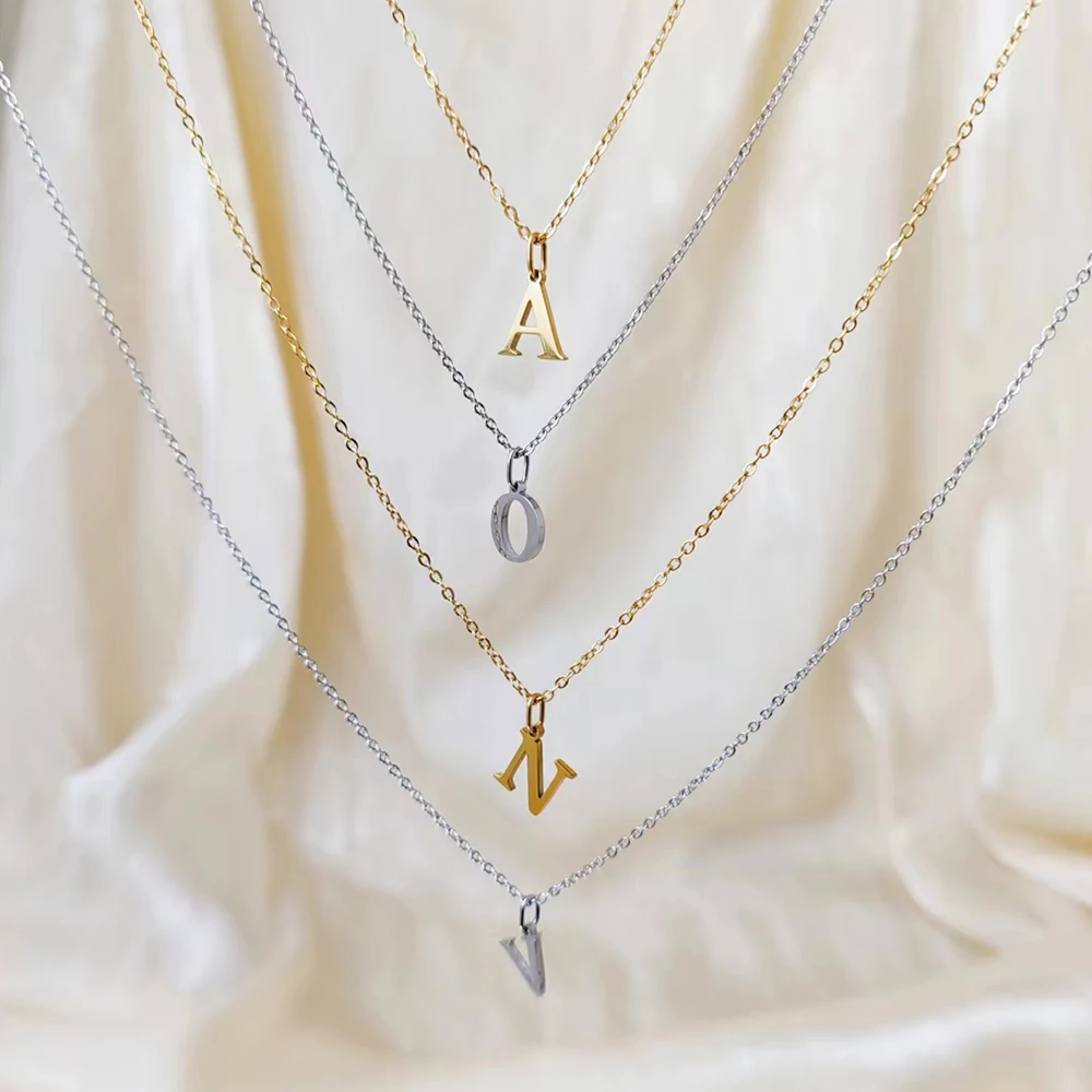 eManco Initial Necklace O Chain Stainless Steel Name Necklace DIY Alphabet Accessories A-Z