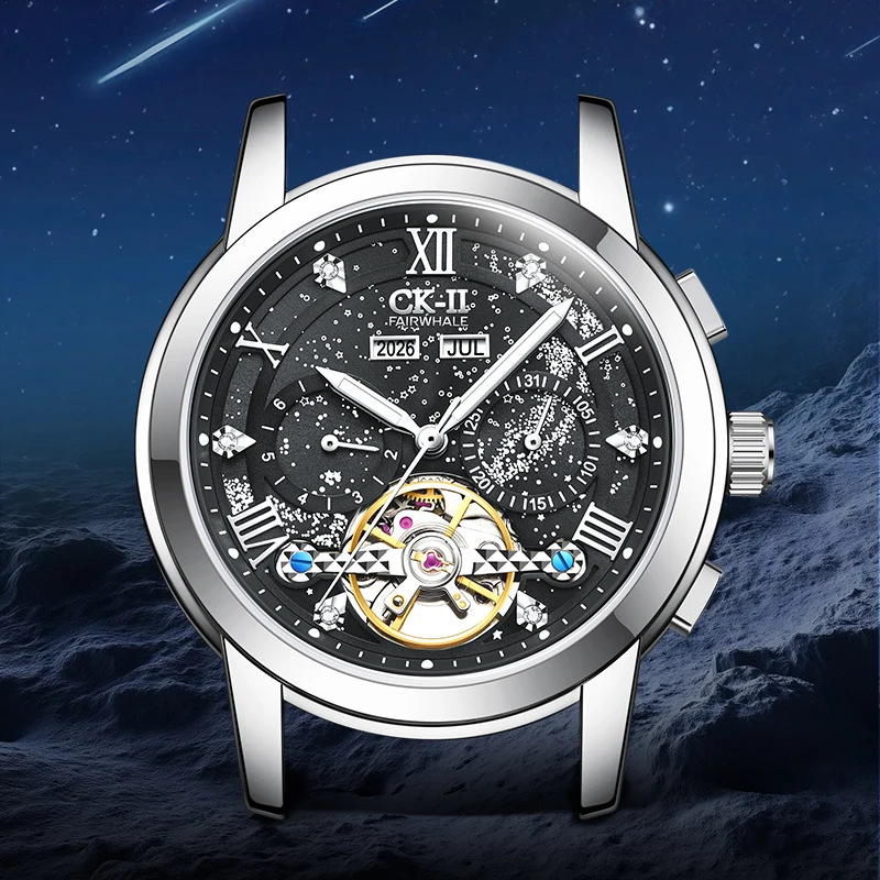 MARK FAIRWHALE FW-6055 Men's Automatic Mechanical Watch Metal Case Strap Waterproof Skeleton Dial Fashion Wristwatch 3 Colors