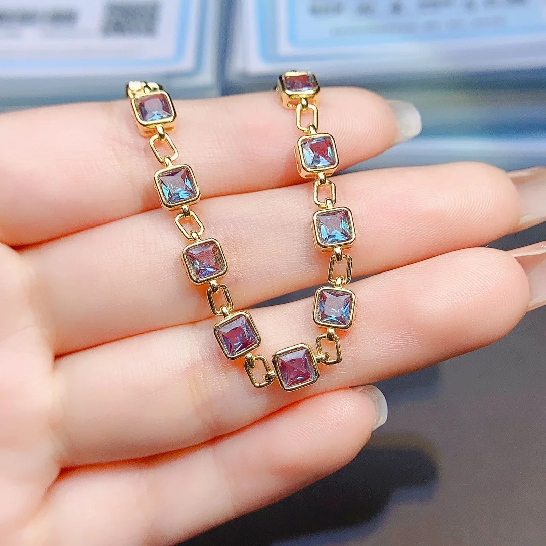 Alexandrite Bracelet 4x4mm, S925 Silver Gold Plated Color Change Gemstone Jewelry
