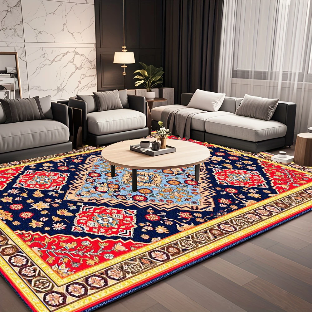 Vintage Oriental Floral Medallion Area Rug, Traditional Decorative Carpet for Living Room