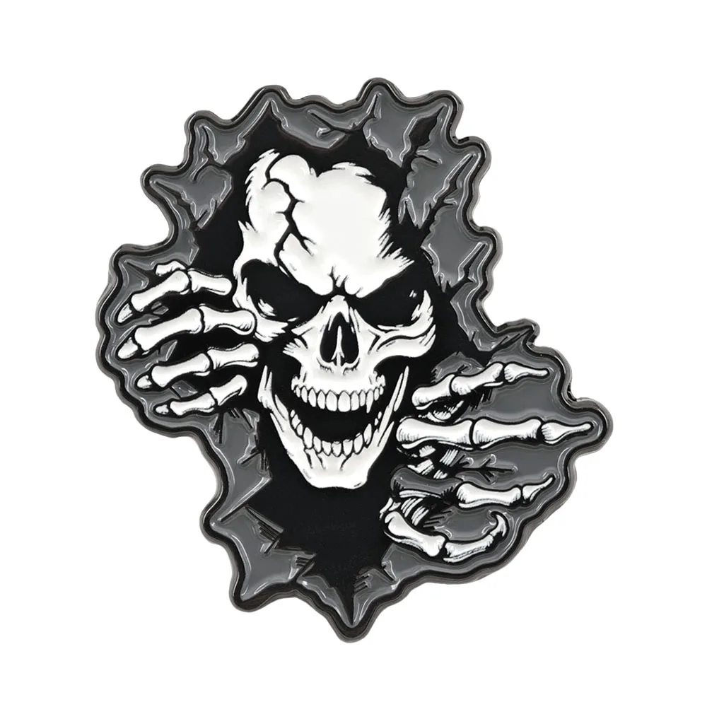 Gotischer Totenkopf-Emaille-Pin, zerrissene Wand, Skeletthände, Broschen, Punk-Rock-Reversnadeln, Heavy-Metal-Schmuck, Geschenk für Rucksack und Hut – Detail 1
