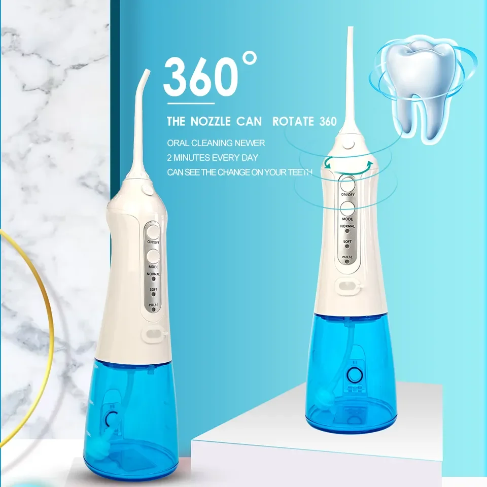 Portable Oral Irrigator IPX7 Waterproof 300ML Tank Cordless Dental Flosser Rechargeable Rotatable Tip Removes Plaque Gum Health