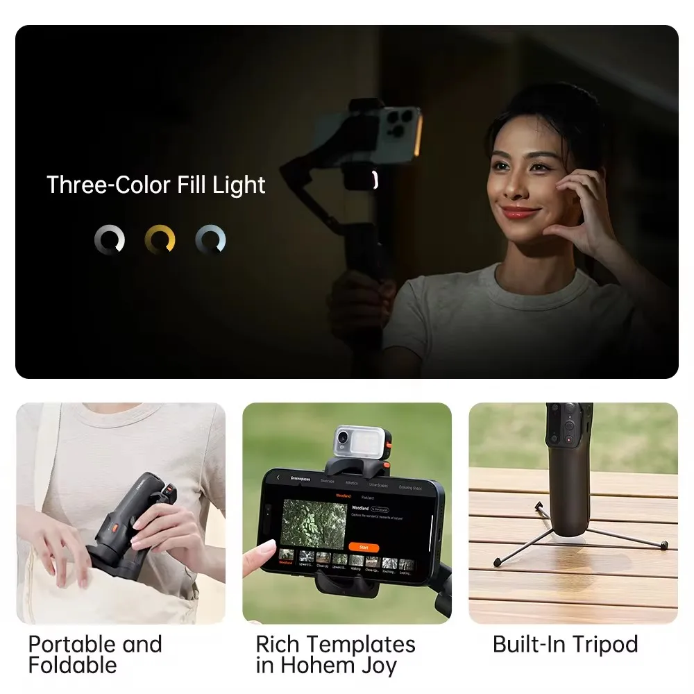 Hohem iSteady V3 مثبت الهاتف الذكي Ai تتبع الوجه 3 محاور الهاتف Gimbal المدمج في Selfie عصا المحمولة آيفون 15/سامسونج