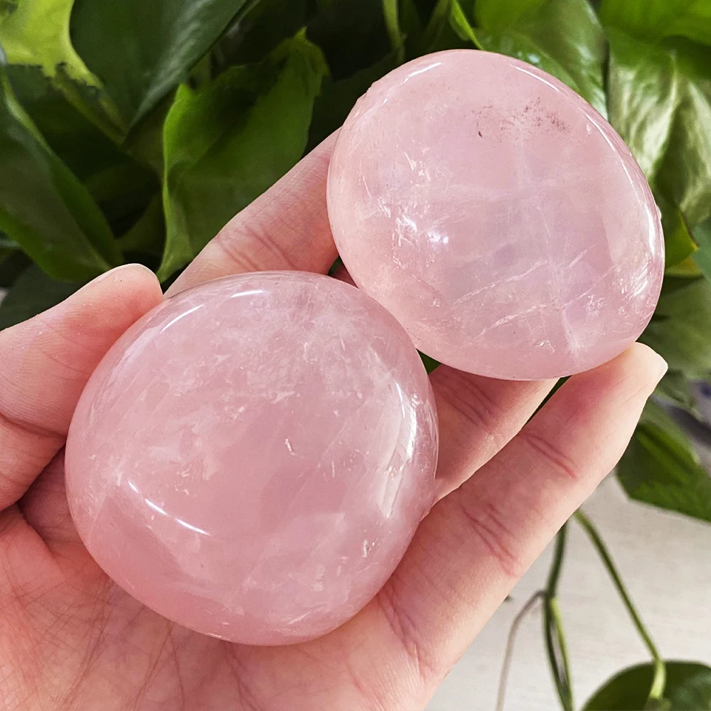 Natural Rose Quartz Polishing Geometry Irregular Ellipse Shape Pink Crystal Decompression Massage Toys Home Decor Stone Crafts