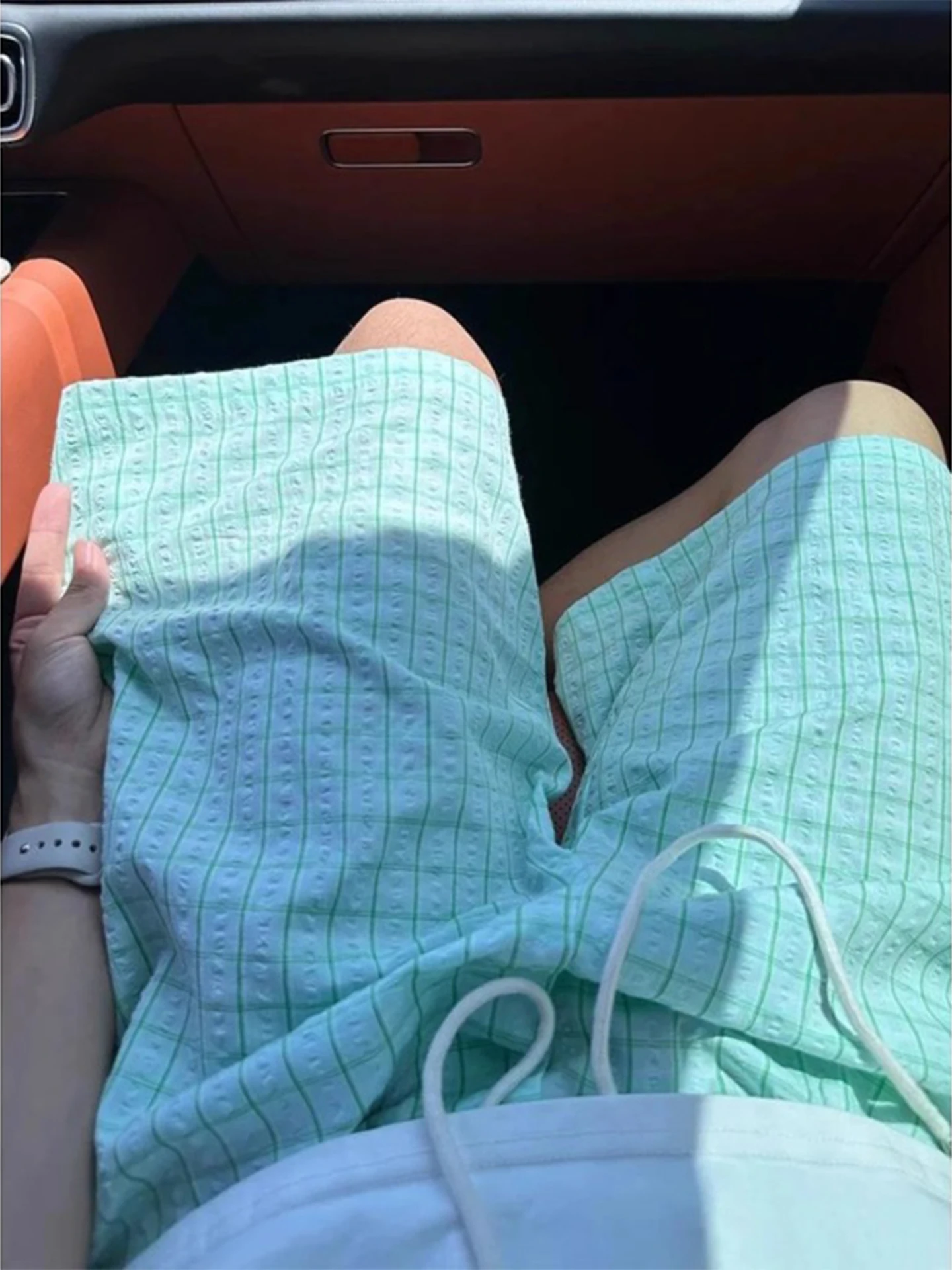 

Mint een Bubble Cloth Plaid orts Men's Summer Thin Sport Casual Beach Loose Straight Tube Five-Quarter Length Pants