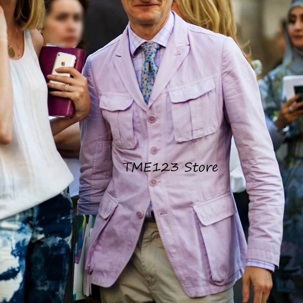 

Мужские повседневные куртки для костюма, стильное однобортное мужское пальто, льняная ткань, зубчатые лацканы с четырьмя карманами, модные костюмы, блейзер