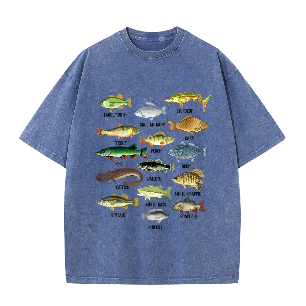 Fishing-Shirt Types Freshwater Fish Funny Bass Dad Graphic T-Shirt 루즈핏 Playeras Oversize Ropa De Hombre Ofertas Outdoor Tee