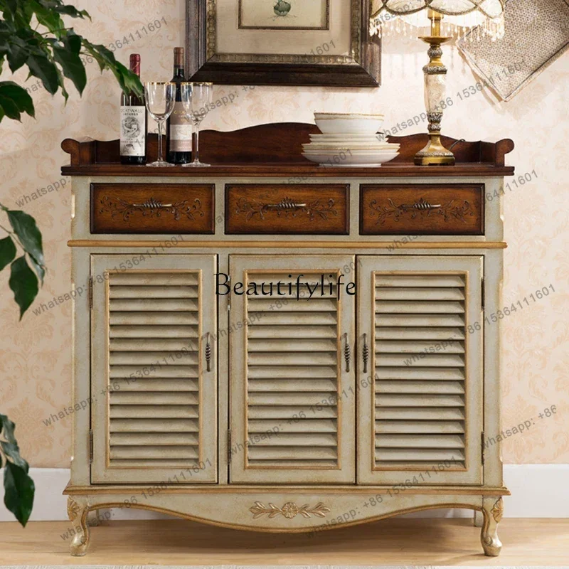 American-Style Solid Wood Shutter Shoe Cabinet Living Room Balcony Locker