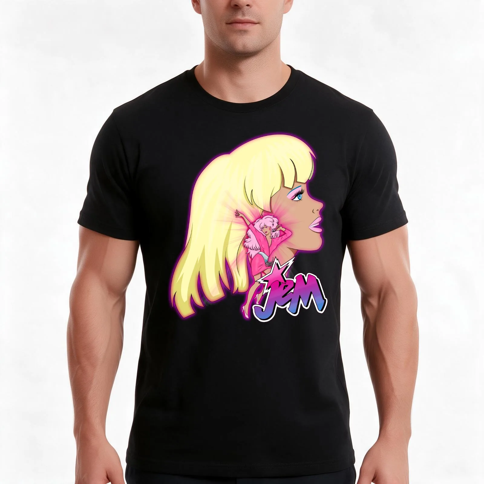 Its Showtime Synergy - Jem logo T-Shirt, Summer Casual Cotton Tee, Oversized Streetwear Tops, Vintage Graphic Print, 100% Cotton