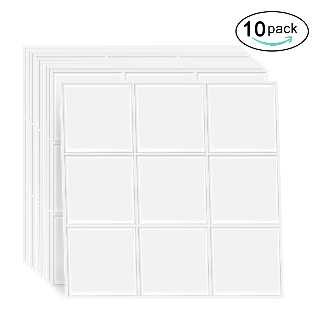 Peel and Stick Wall Tile Stickers DIY Waterproof Vinyl Wallpaper White Color Tile Sticker for Home Decoration- 10 sheets