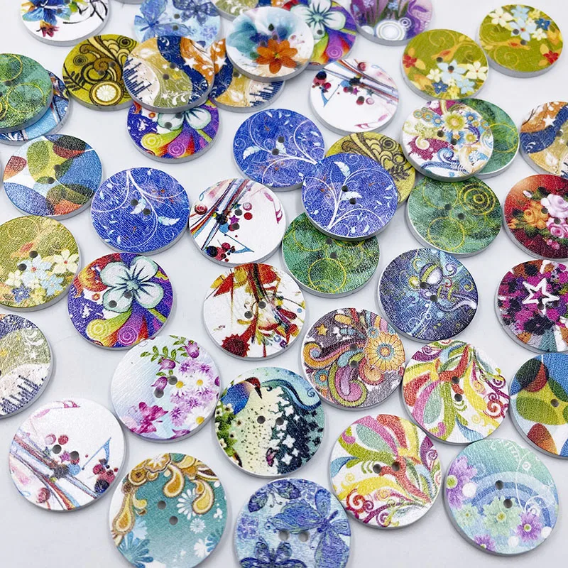 50pcs 15mm/20mm/25mm 2-hole Mixed Flower Wooden Decorative Buttons Suitable for Sewing Clip Arts and Crafts Multicolor WB931