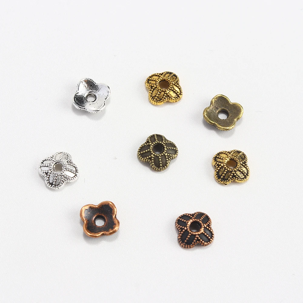 100Pcs 7x2.2mm Clover Cross FlowerSparer Loose End Beads Caps for Jewelry Making Finding Diy Accessories Component Wholesale