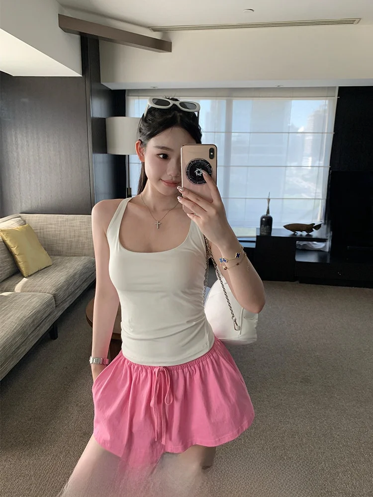 

Low Waist Cotton f Skirt Versatile Pure Cotton Girls' orts Xzichic Casual Sle Knitted Straight Cut Loose Fit Spring Co...