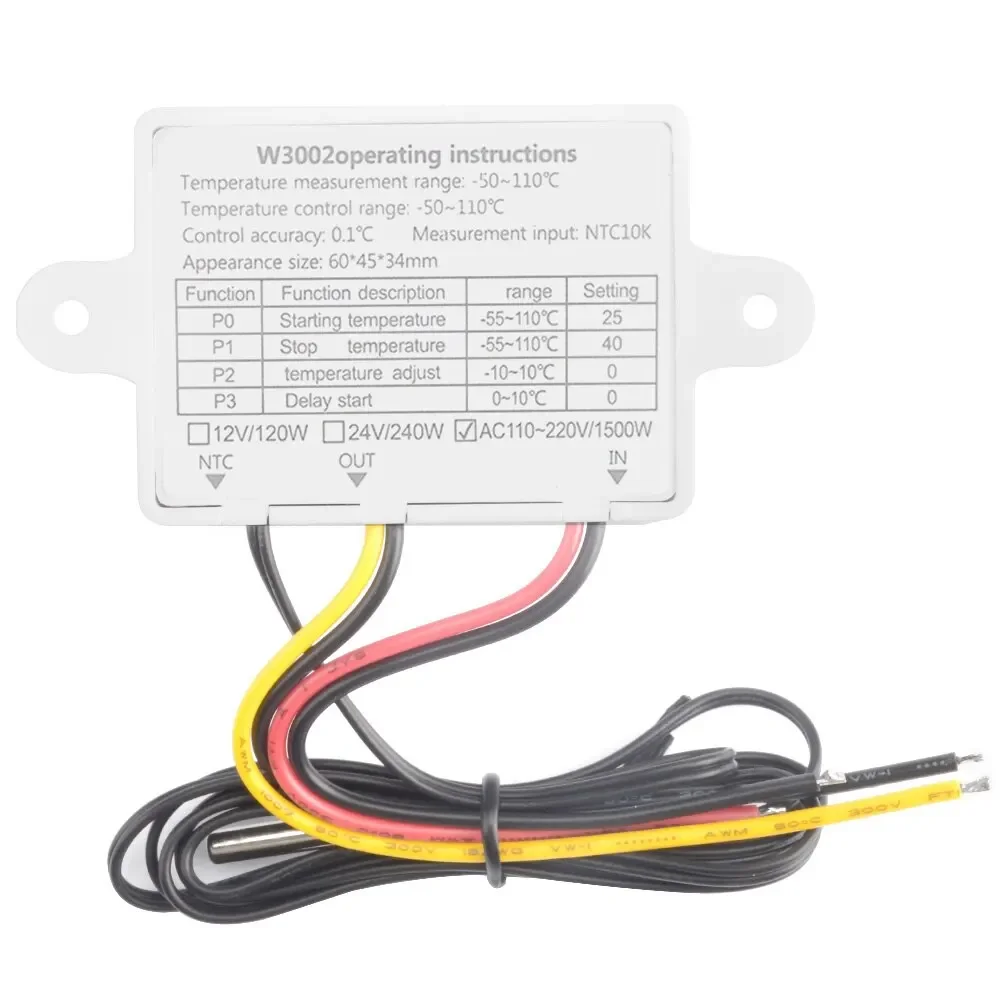 W3002 110V 220V LED Display Screen Digital Temperature Controller Temperature Regulator Sensor Thermostat Digital Controller