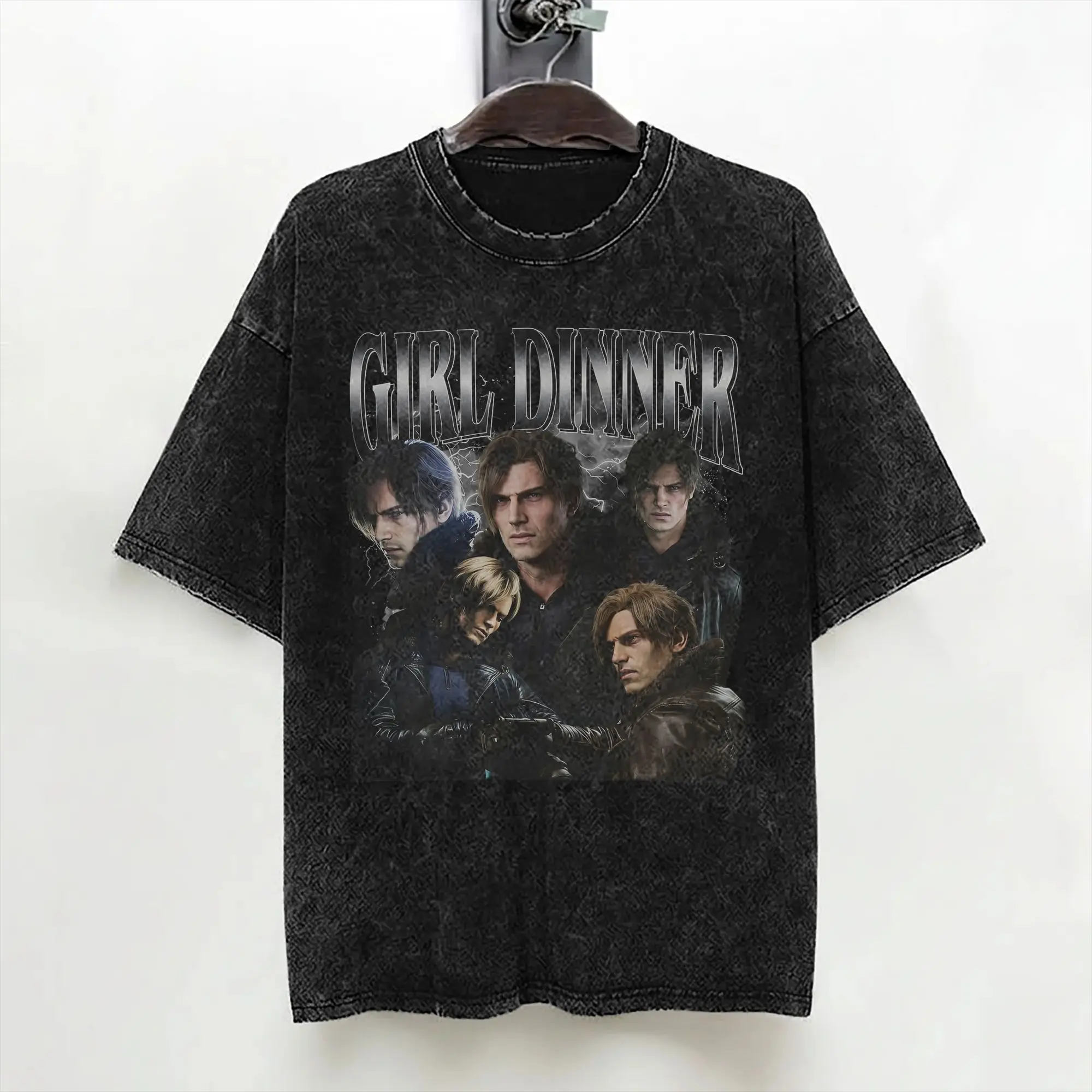 Leon S. Kennedy Washed T Shirt Streetwear Retro T-Shirt Tee Shirt for Men Women 100% Cotton High Street Summer