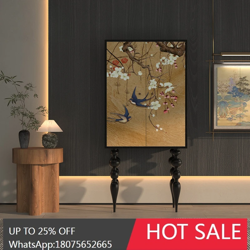 MJY Flower and Bird Wind Edge Storage Multifunctional Solid Wood Decorative Cabinet Tall Cabinet