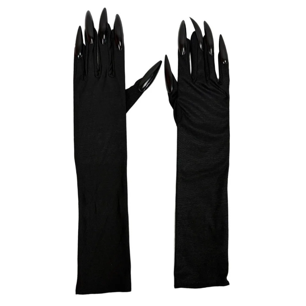 Fancy Props Halloween Cosplay Gloves Solid Color Long Nails Witch Cosplay Costume Long Elastic Ghost Claw Mittens Festival Party