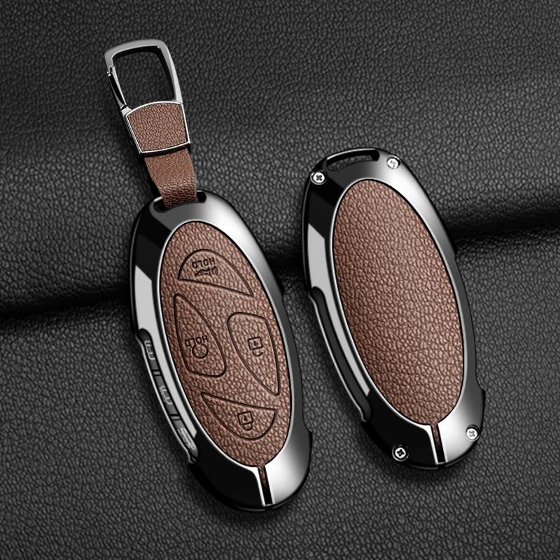 

For Hyundai Kona Ioniq Santa Fe MX5 Tucson 2025 StubHub 2024 Metal Leather Car Remote Key Case Cover Shell Holder Accessories