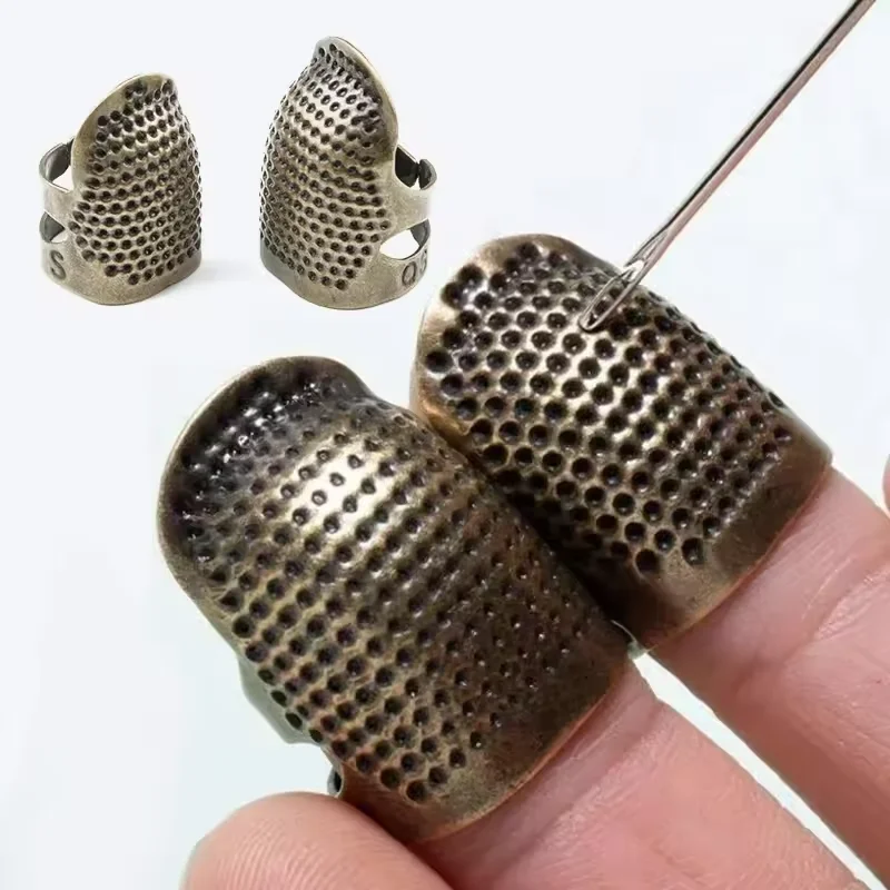 2PCS vintage adjustable thimble hand sewing thimble ring home non-slip needle press finger sleeve