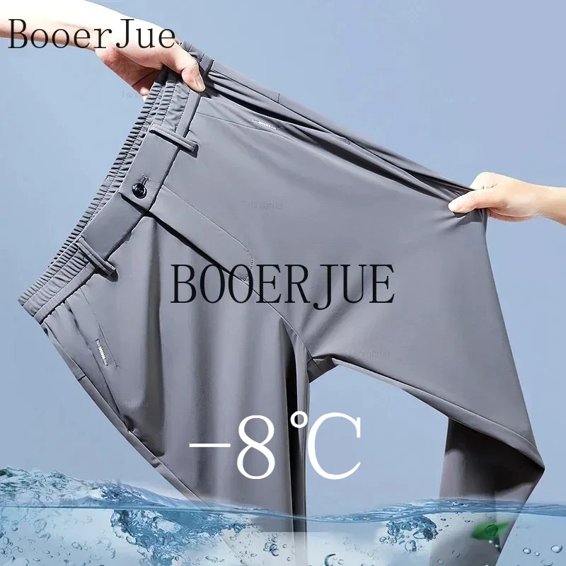 Ultra-thin Elastic Casual Trousers Summer Quick-drying Ice Silk Slim Straight Business Outdoor Hiking Sports Running Trousers