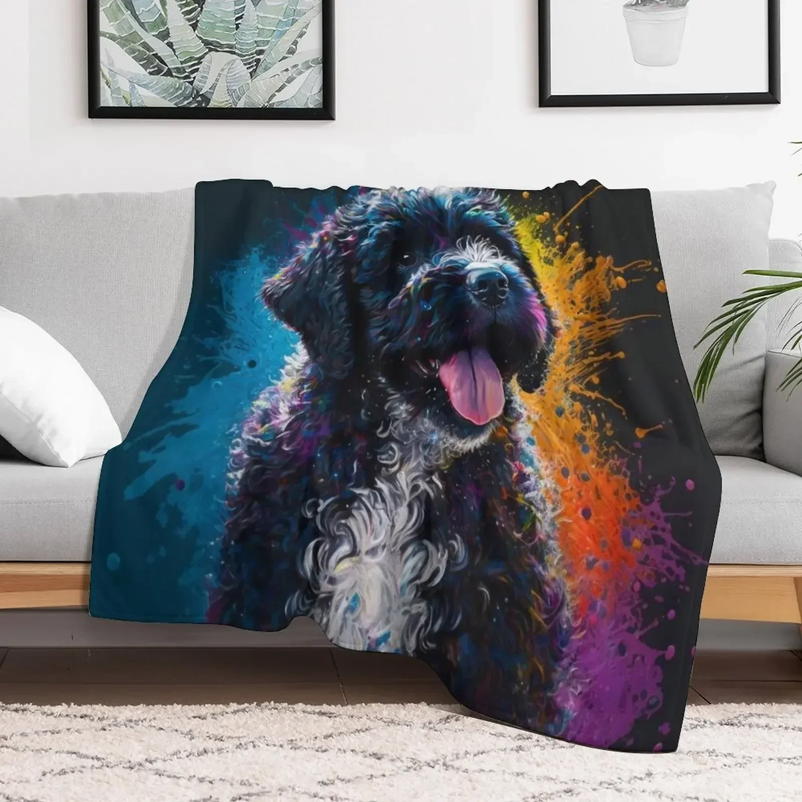 

Portuguese Water Dog Synesthetic Splash Painting Art Throw Blanket Baby Soft Plaid Blankets Soft Big Retros Flannels Blankets