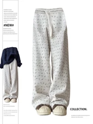 Women's Apricot Print Pants Baggy Harajuku Streetwear Fashion Y2k High Waist Oversize Pants Vintage Wide Trousers 2000s Clothes