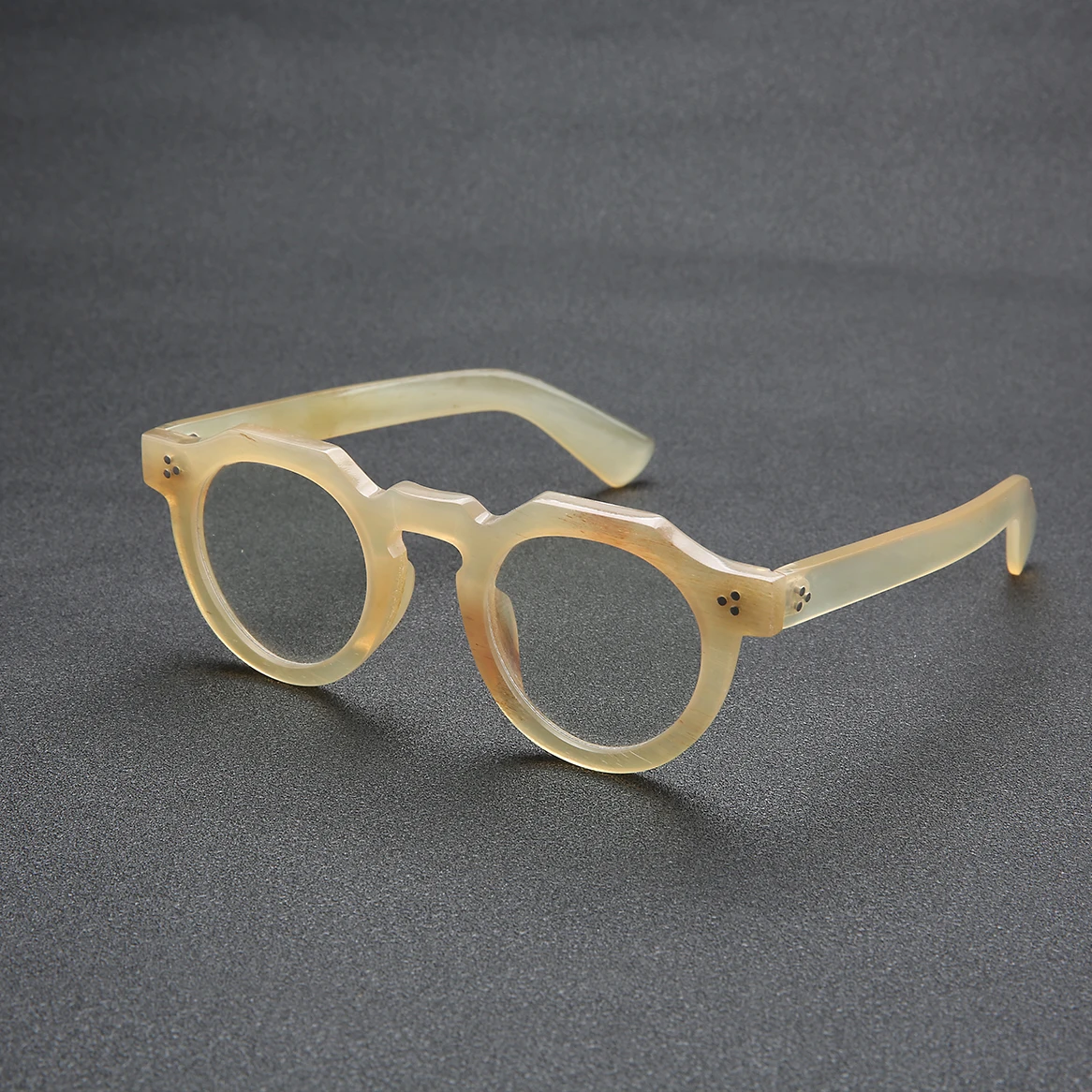 

Classic three rivet handmade custom horn glasses Yellow transparent bright color fashionable trendy glasses frame