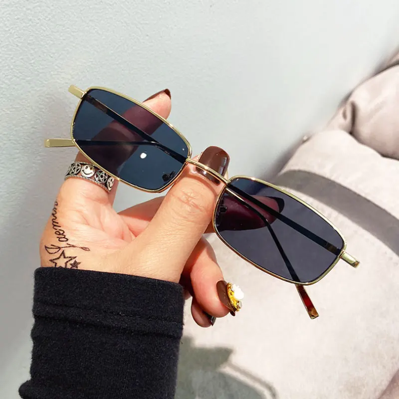 Neue Vintage Kleine Rechteck Sonnenbrille Männer Frauen Mode Punk Quadrat Sonnenbrille Marke Metall Rahmen Schwarz Fahren Brillen – Detail 9