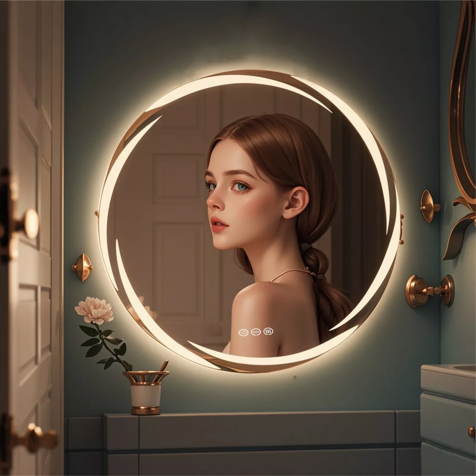 LUVODI Modern LED Bathroom Wall Mirror with Circle Backlight Illuminated Vanity Mirror with Defogging Feature for Bath