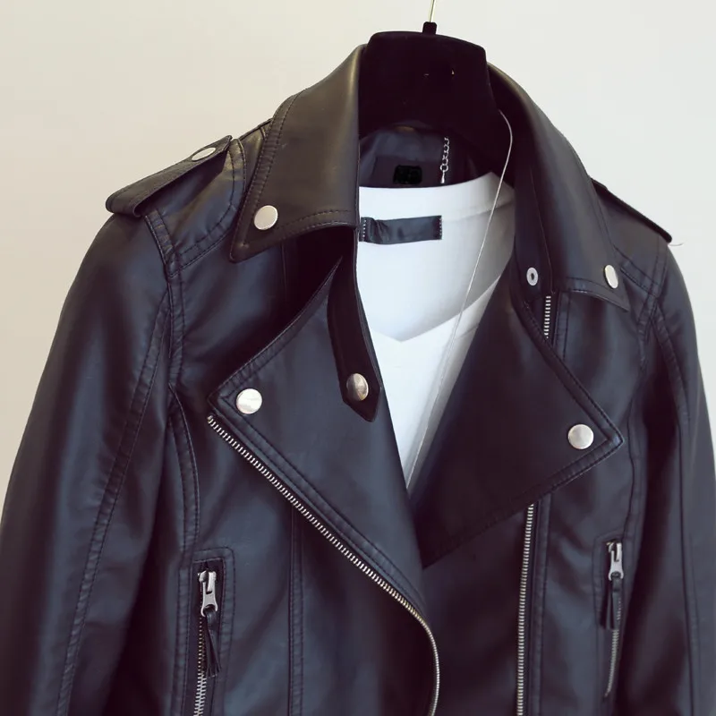 Women Short Leather Jacket 2025 Autumn Winter New Style Turn-down Collar PU Coat Korean Edition Motorcycle Style Black Clothing
