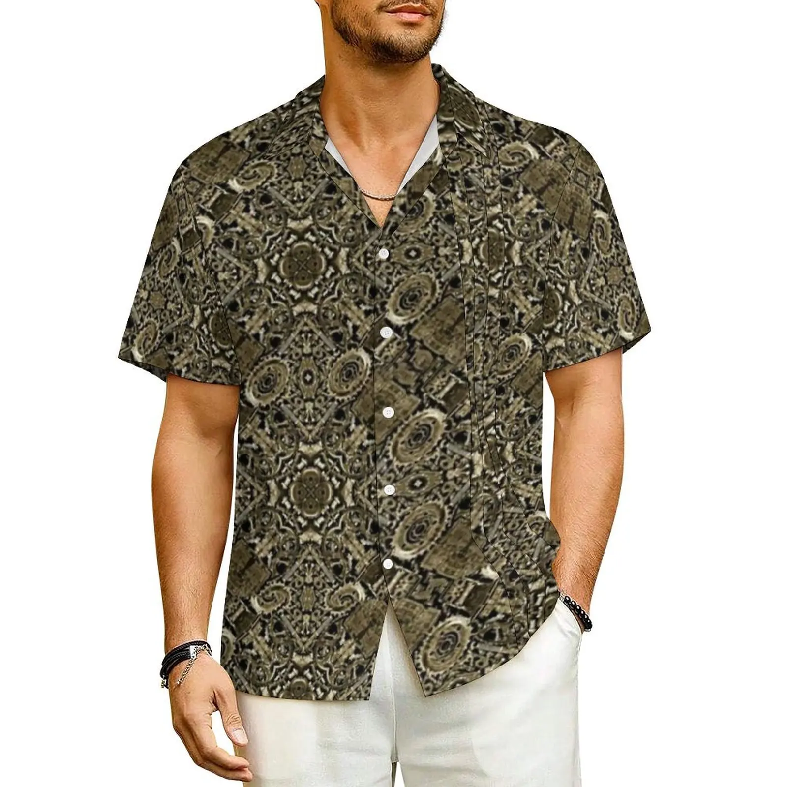 Steampunk Hawaii Shirt  Men Beach Mechanical Steampunk Vintage Casual Shirts Short Sleeve Comfortable Vintage Oversize Blouses