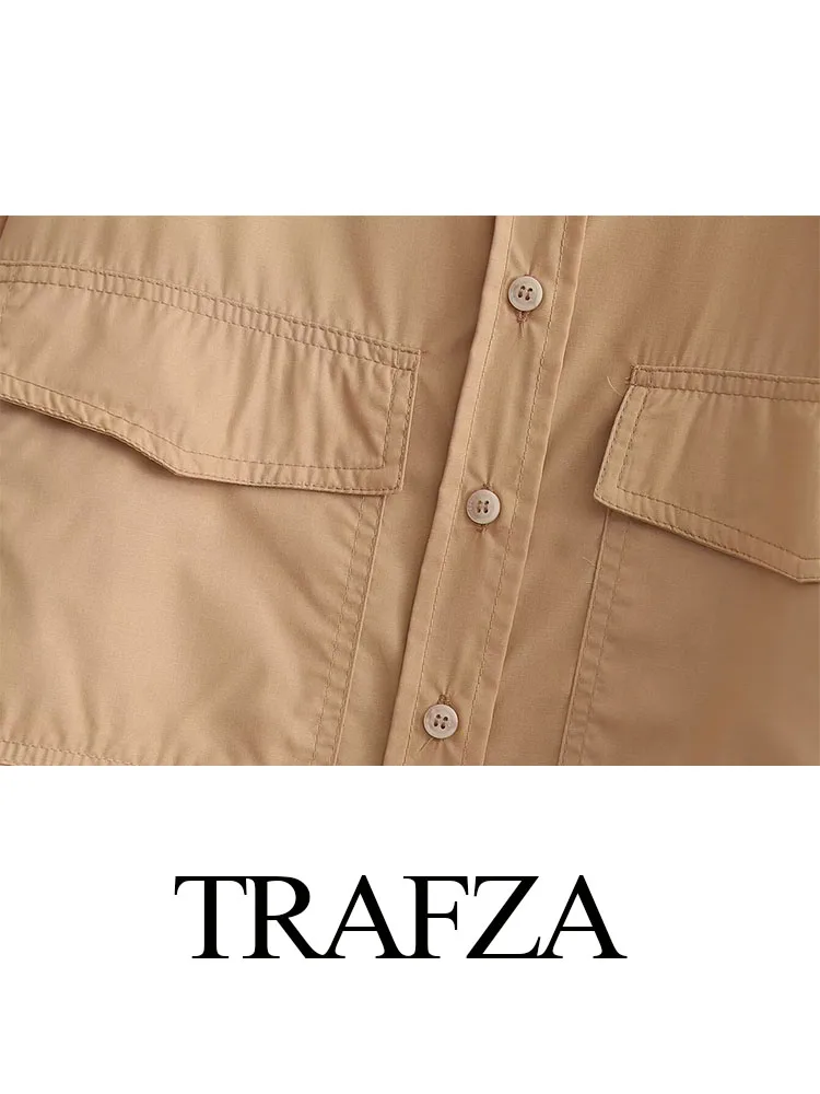 TRAFZA-ملابس علوية قصيرة أنيقة بأكمام طويلة للنساء ، قمصان غير رسمية أنيقة ، ياقة مطوية سادة ، صدر واحد ، 3 ألوان ، صيف ، جديد